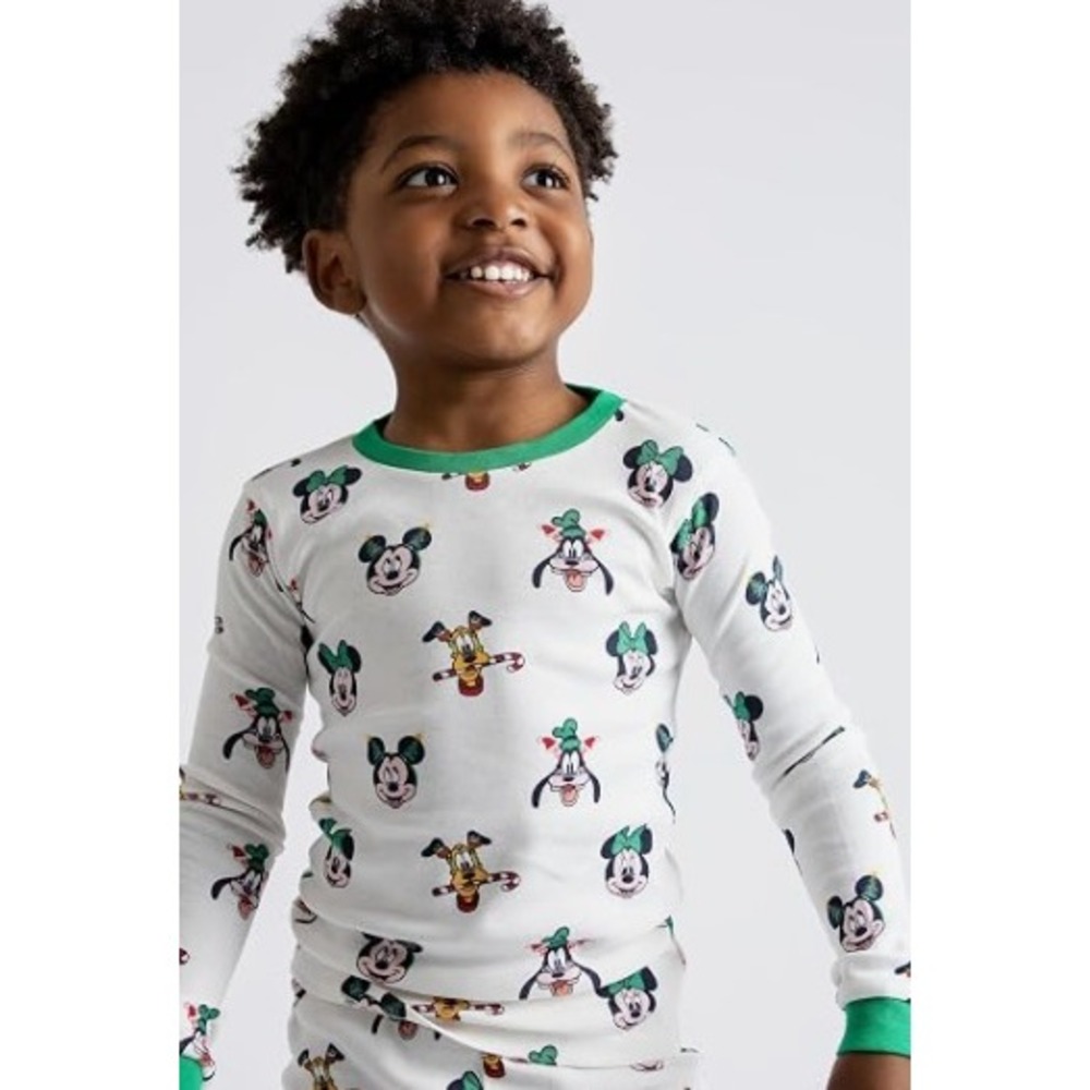Disney Pajama Set Kids Size 14 White Green 2-Pack Mickey Holiday Print- NWT - Picture 2 of 5